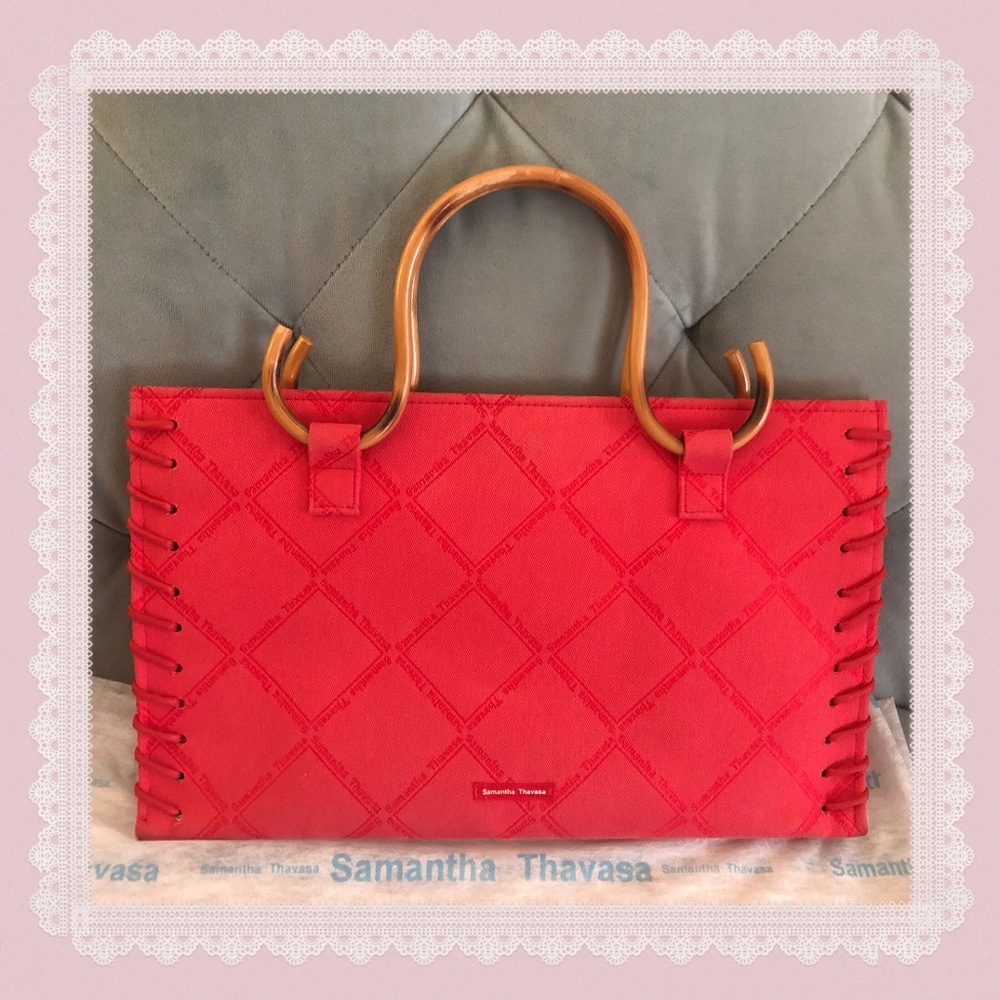 Samantha Thavasa Red Canves Tote Bag